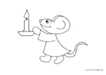 Ausmalbild Maus mit Nachthemd und Kerze