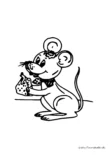 Ausmalbild Maus mit Schleife frisst Käse