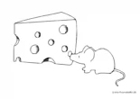 Ausmalbild Maus schnuppert am Käse