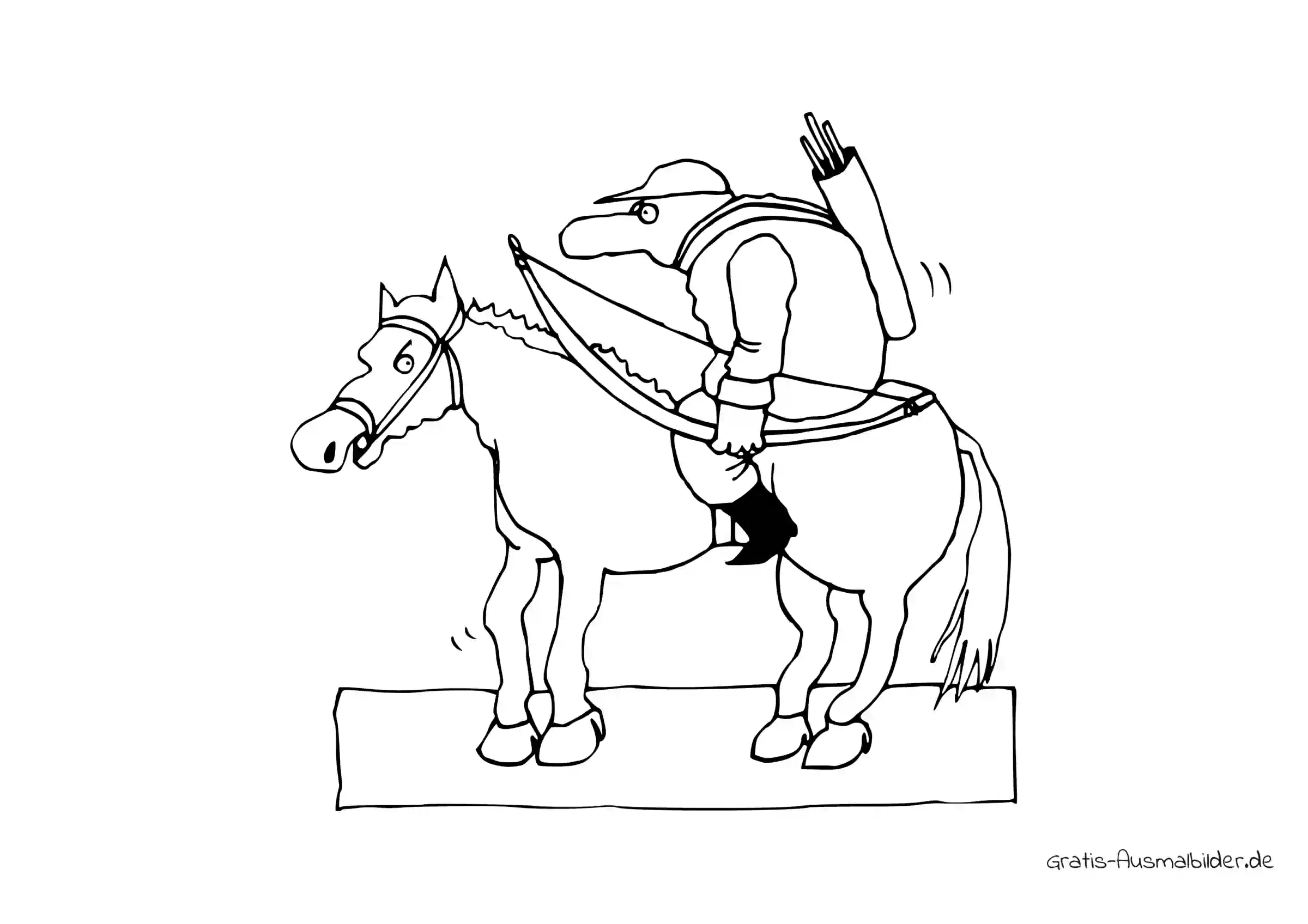 Ausmalbild Bogenschütze auf Pferd