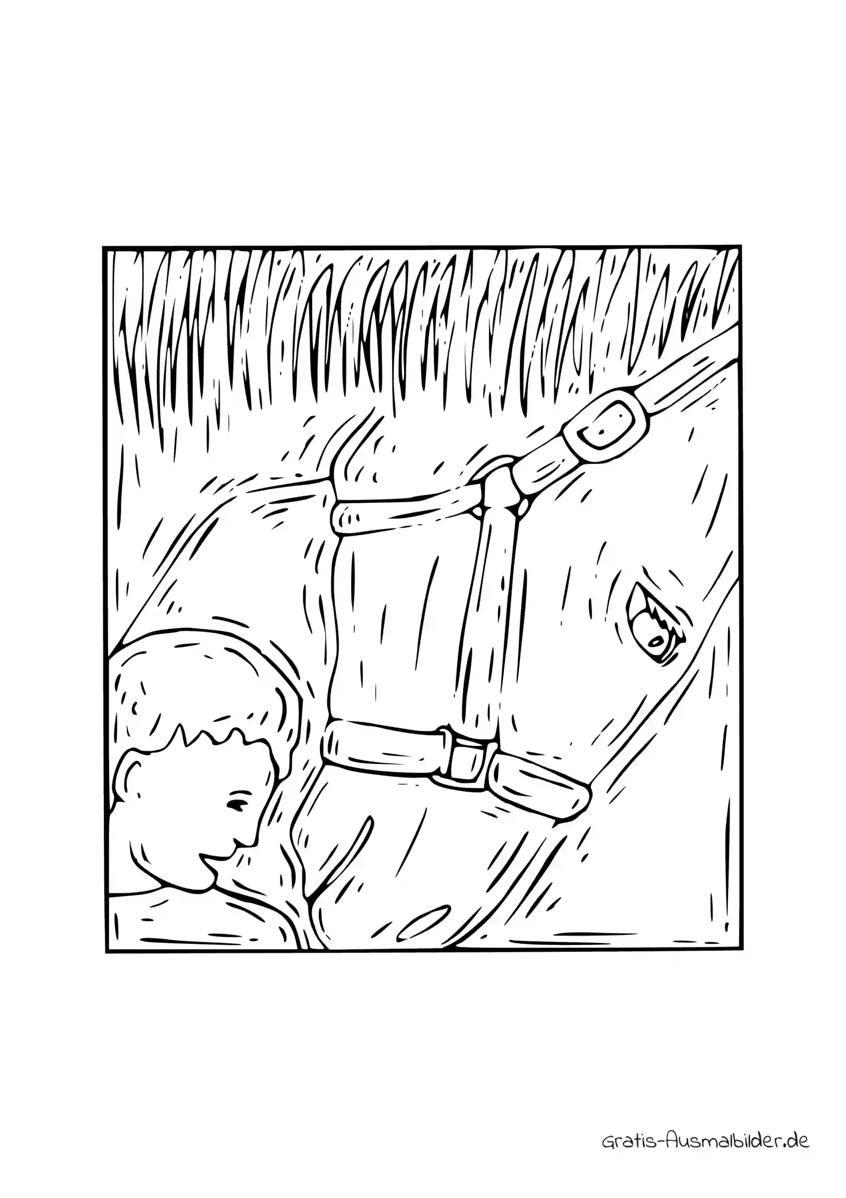 Ausmalbild Junge mit einem Pferd