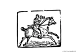 Ausmalbild Mann mit Trompete auf Pferd