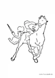Ausmalbild Reiter mit Messer auf Pferd