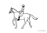 Ausmalbild Reiterin mit Helm auf Pferd