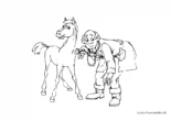 Ausmalbild Tierarzt mit Stethoskop und Pferd