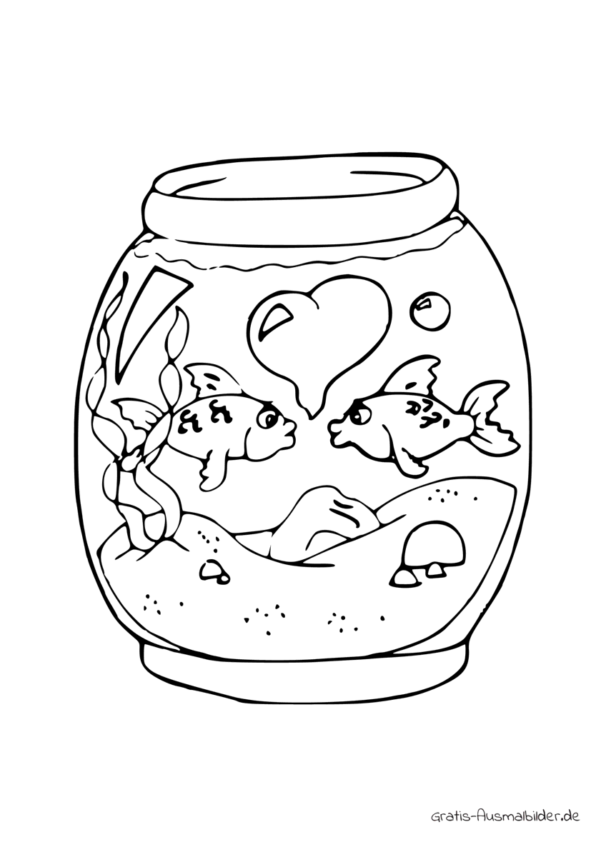 Ausmalbild Verliebte Fische im Glas