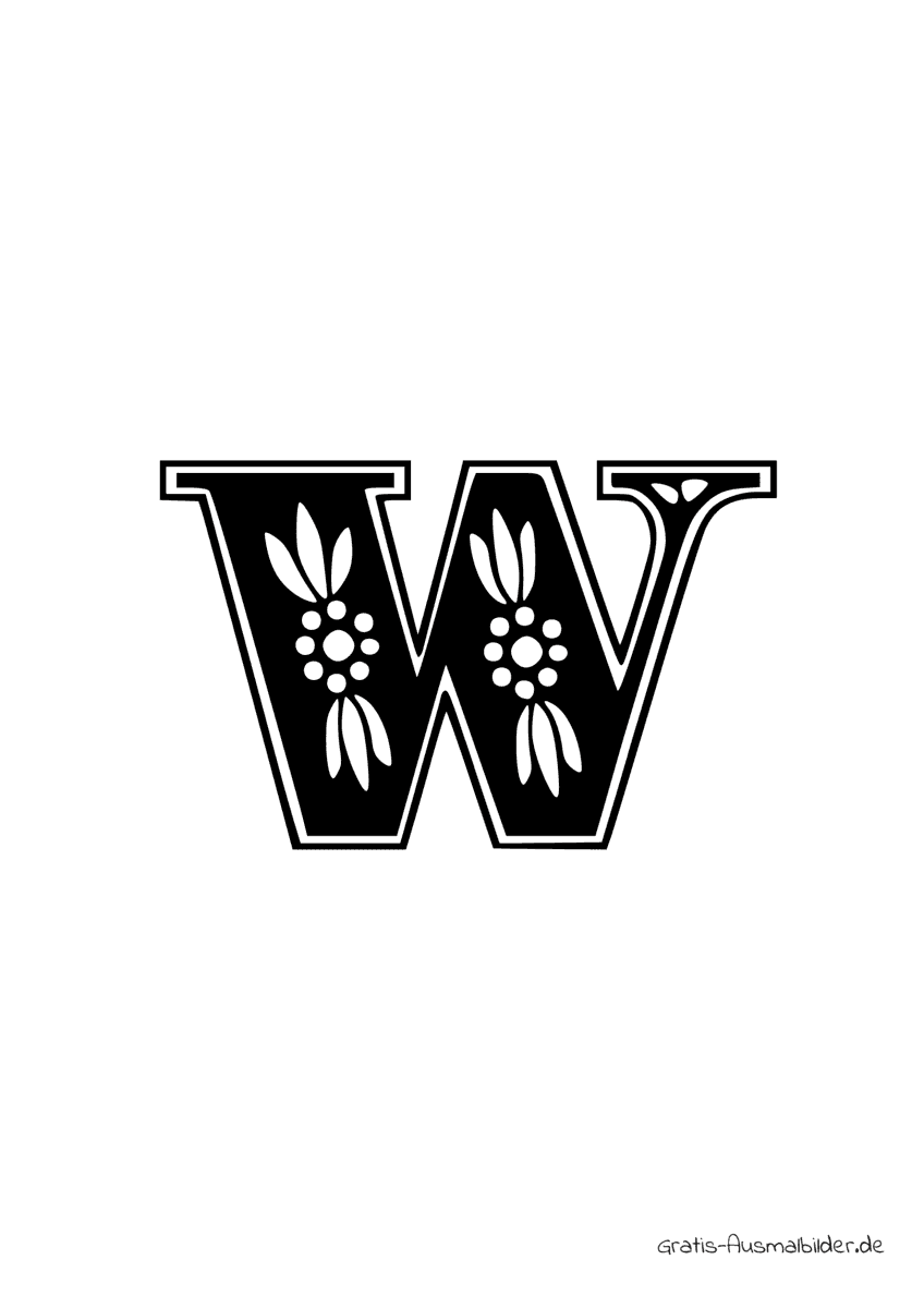 Ausmalbild W mit Blumenmuster