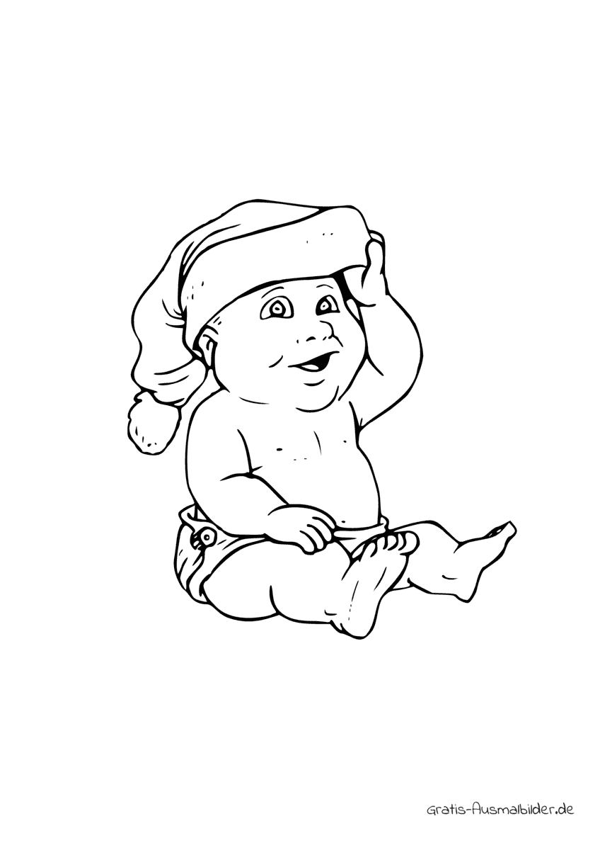 Ausmalbild Baby mit Weihnachtsmütze