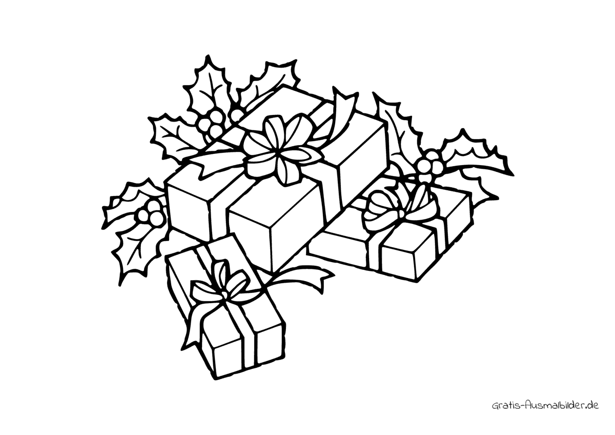 Ausmalbild Drei Weihnachtsgeschenke
