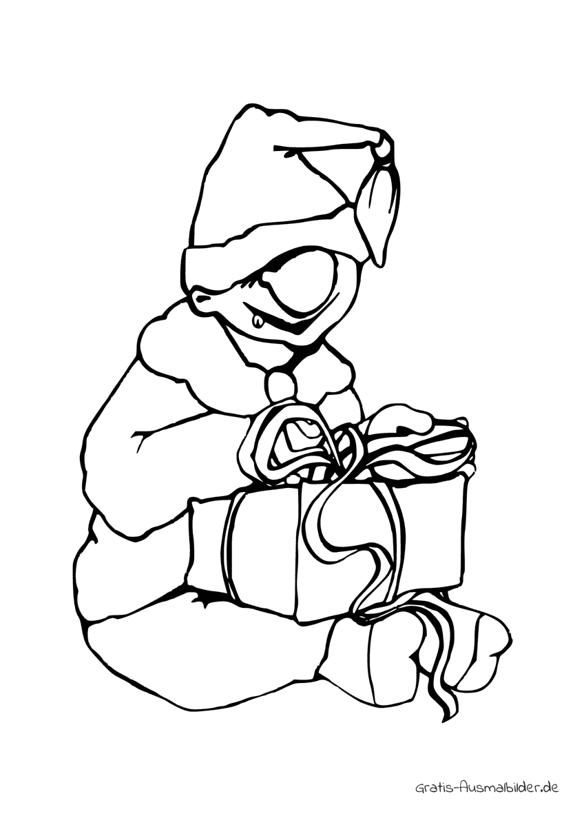 Ausmalbild Elf mit Geschenk