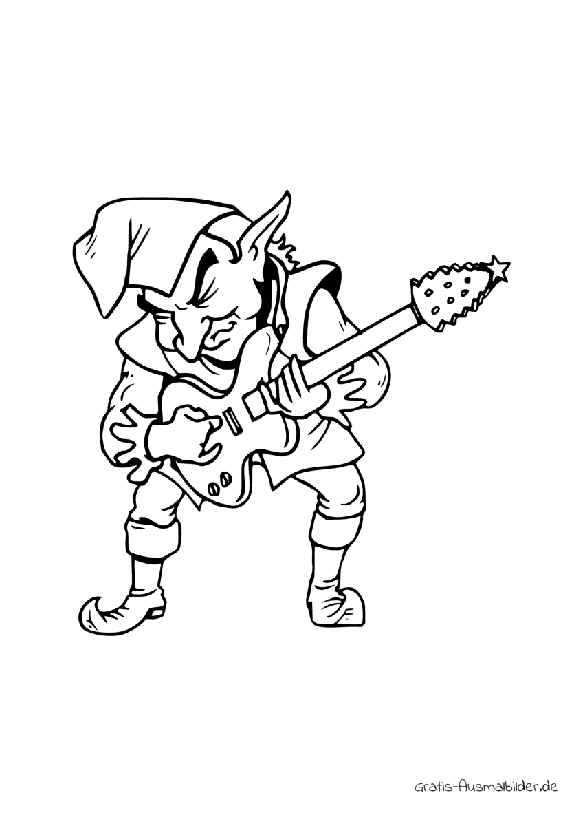 Ausmalbild Elf spielt Gitarre