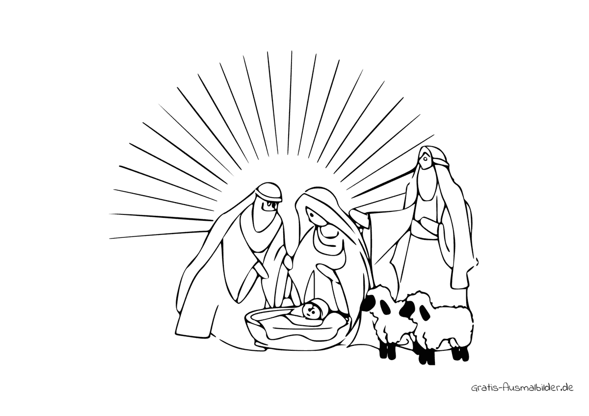 Ausmalbild Jesus mit Schafen