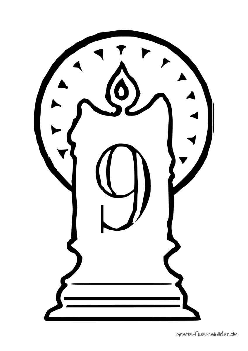 Ausmalbild Kerze mit 9