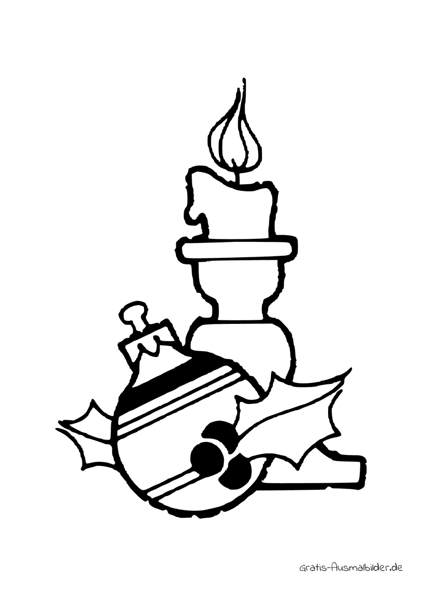 Ausmalbild Kerze mit Weihnachtskugel