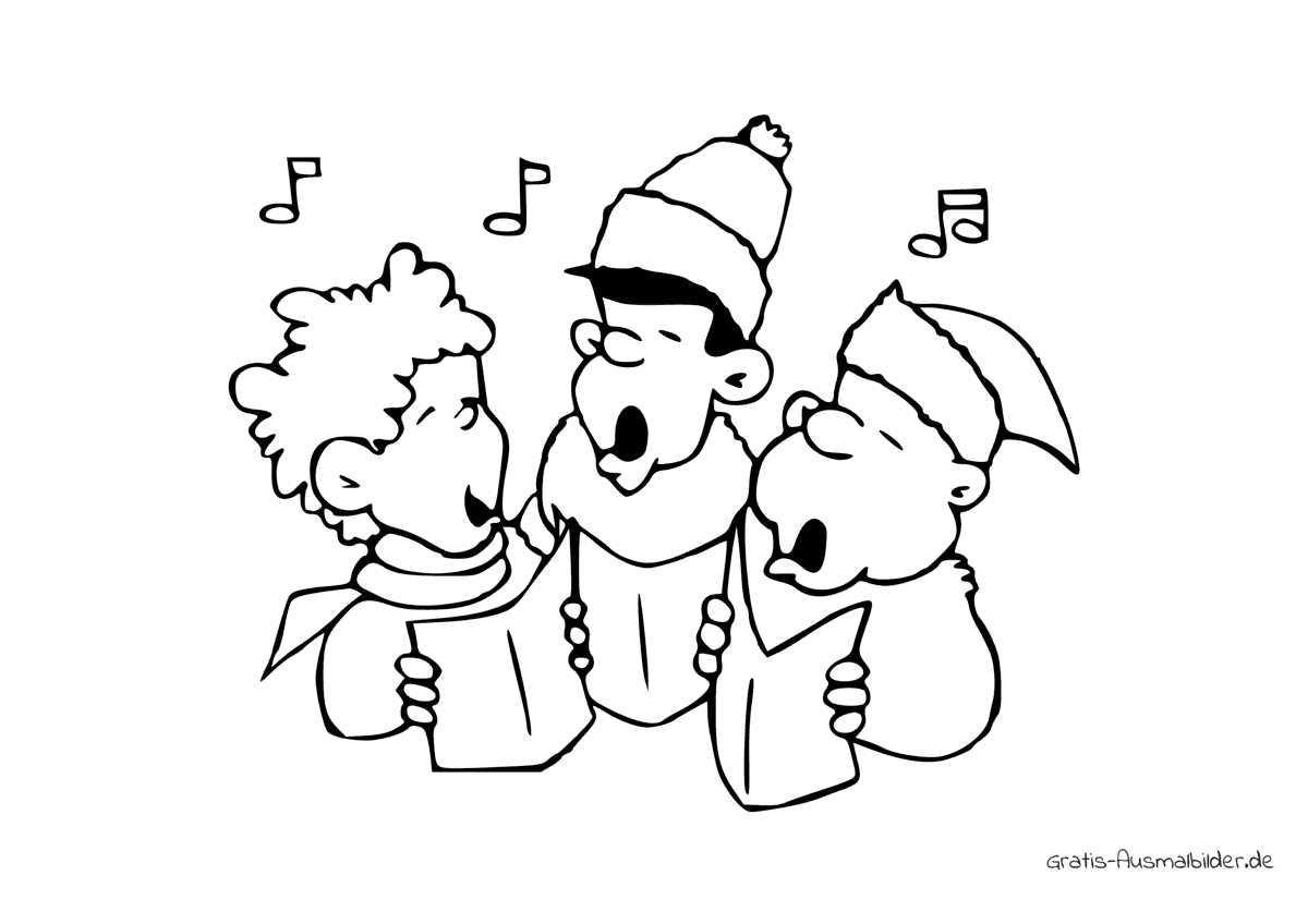 Ausmalbild Kinder singen an Weihnachten