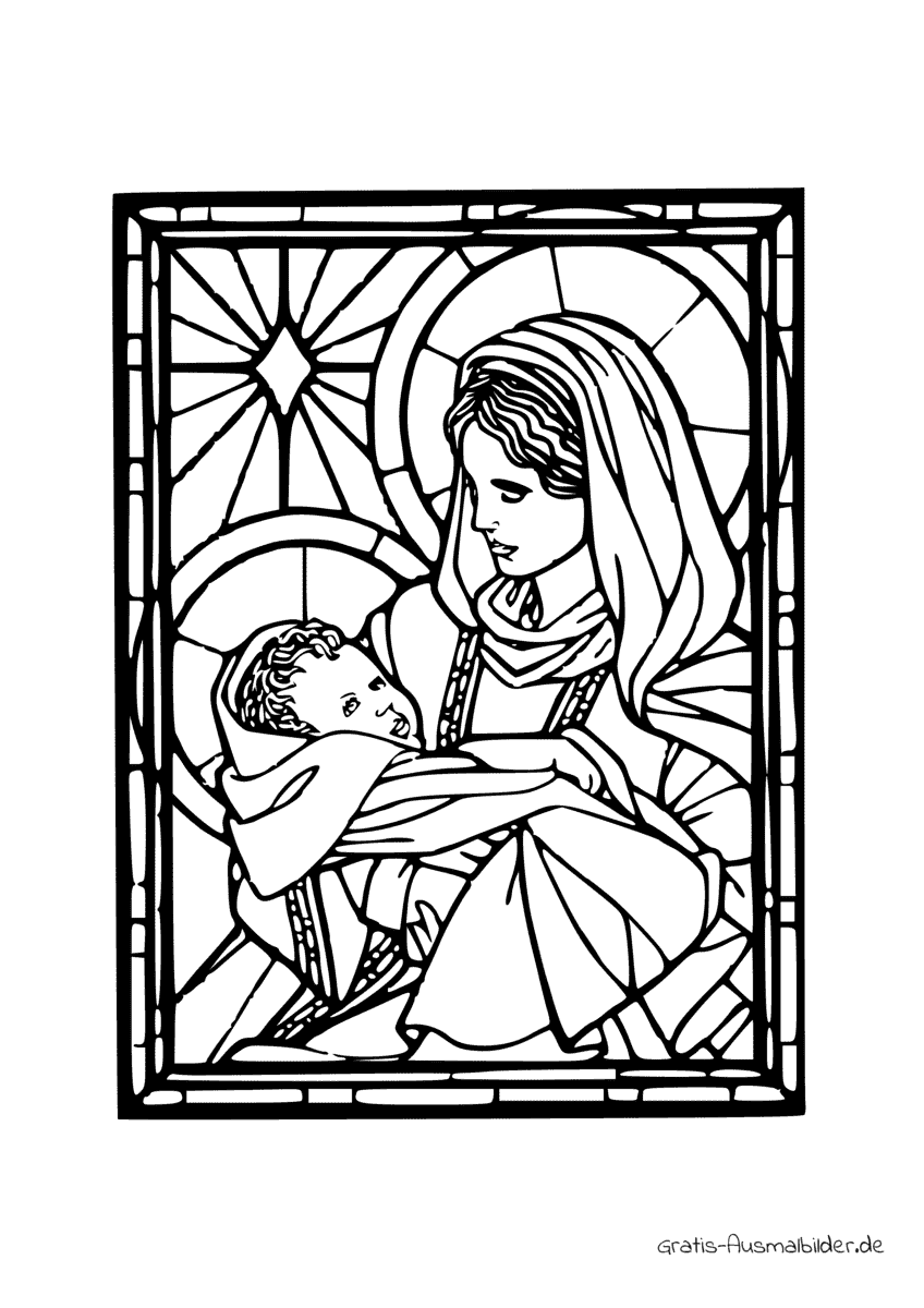 Ausmalbild Maria mit Jesus
