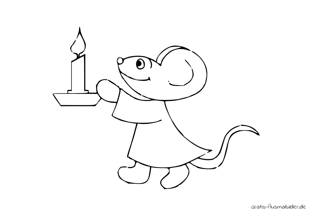 Ausmalbild Maus mit Kerze