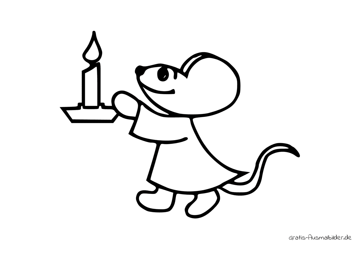 Ausmalbild Maus trägt eine Kerze