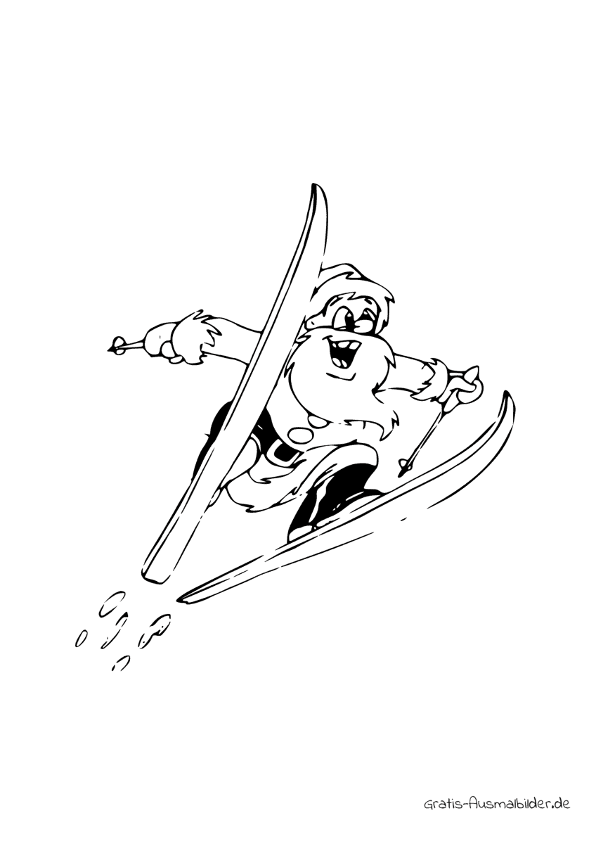 Ausmalbild Nikolaus fährt Ski