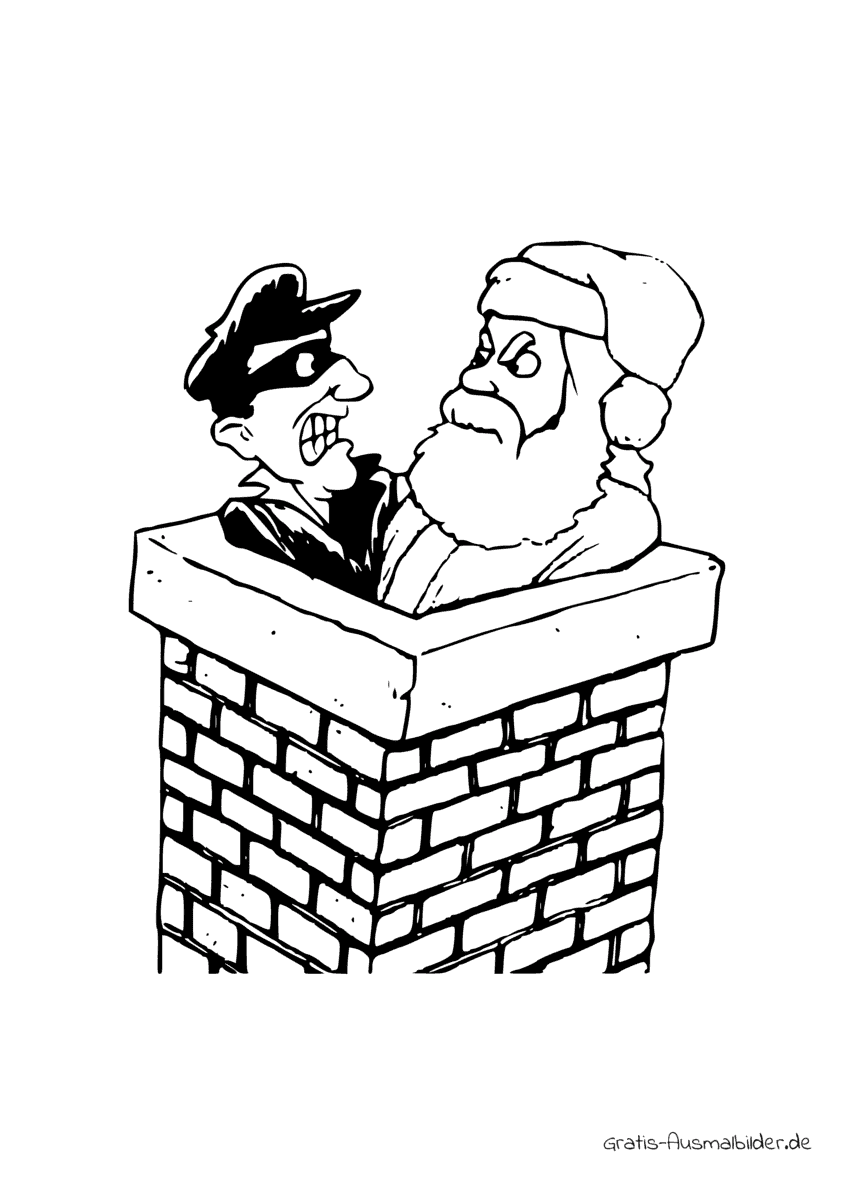 Ausmalbild Nikolaus mit Einbrecher