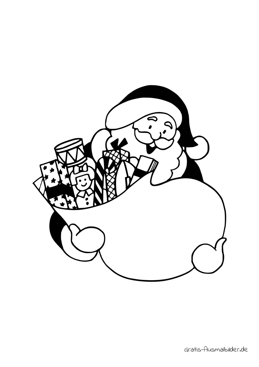 Ausmalbild Nikolaus mit Geschenkesack