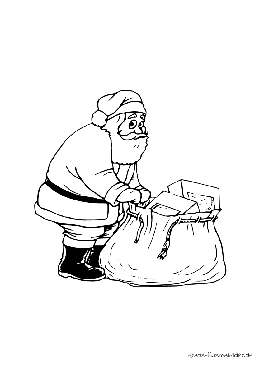 Ausmalbild Nikolaus mit großem Geschenksack