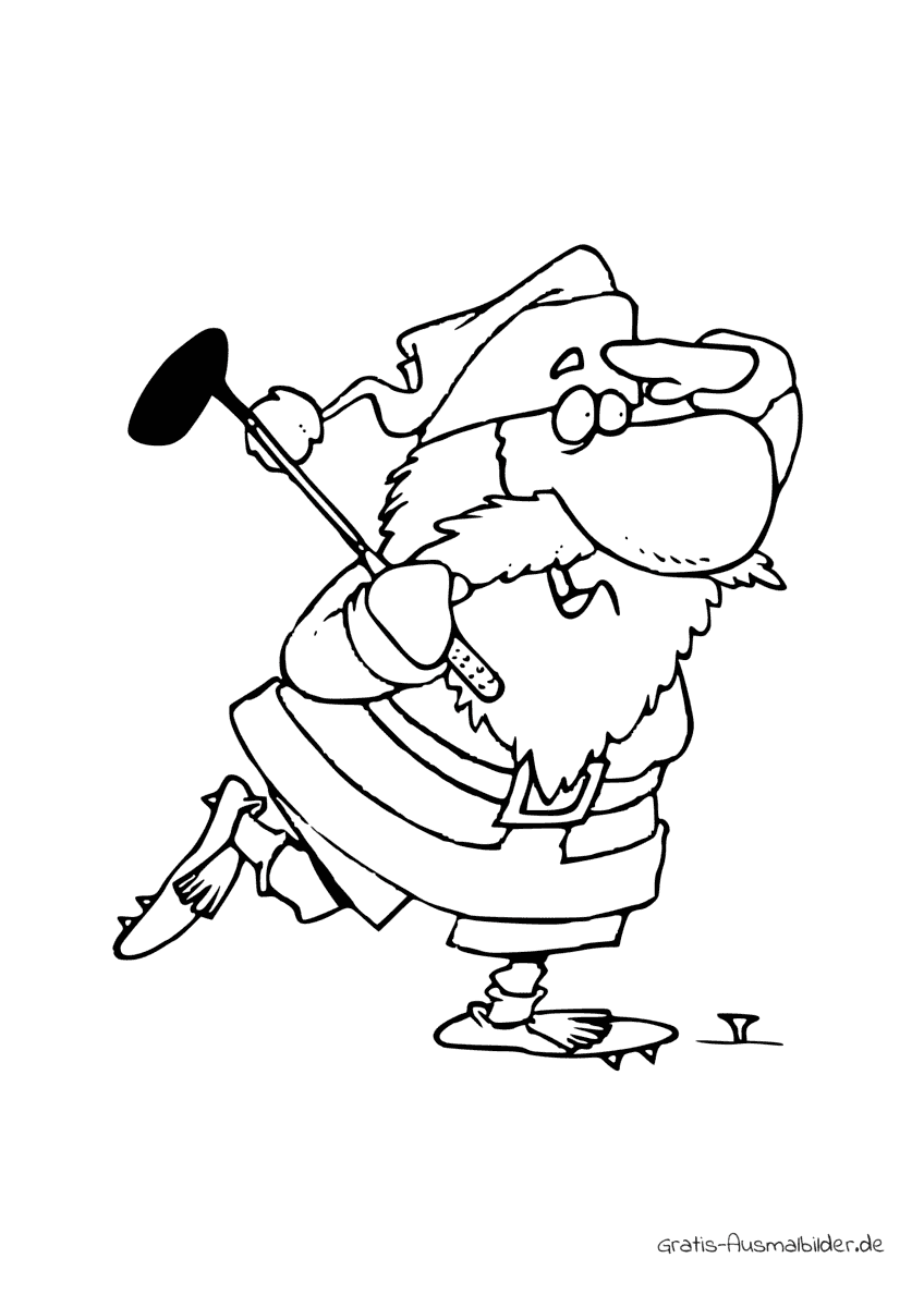 Ausmalbild Nikolaus spielt Golf