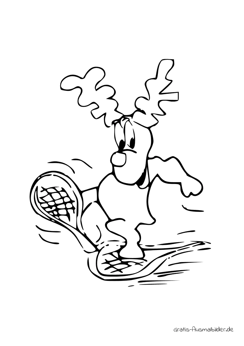 Ausmalbild Rentier auf Tennisschlägern
