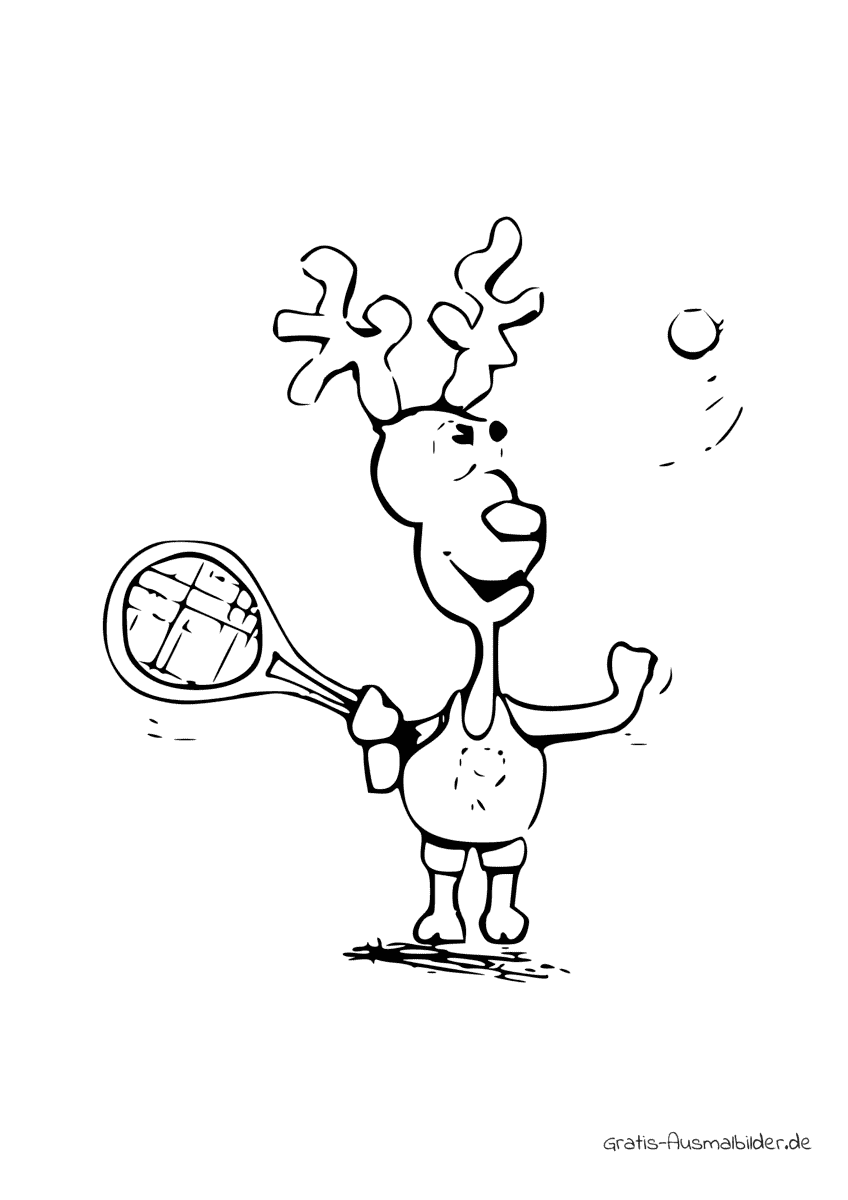 Ausmalbild Rentier spielt Tennis