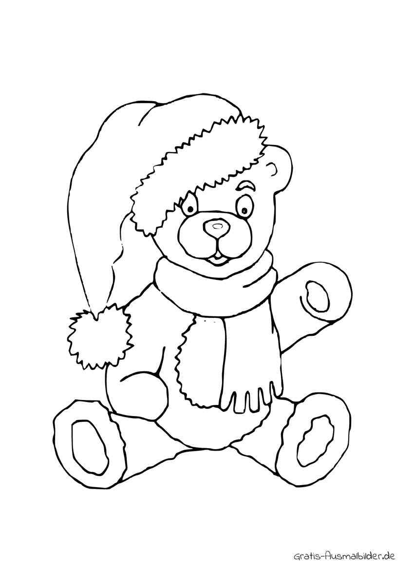 Ausmalbild Teddybär mit mütze