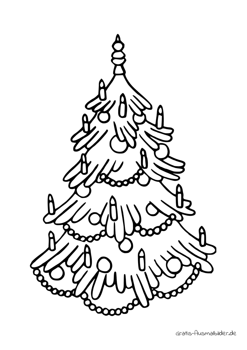 Ausmalbild Weihnachtsbaum mit Ketten und Kerzen