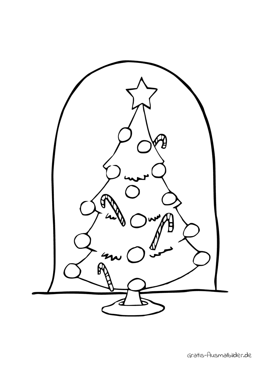 Ausmalbild Weihnachtsbaum mit Zuckerstangen