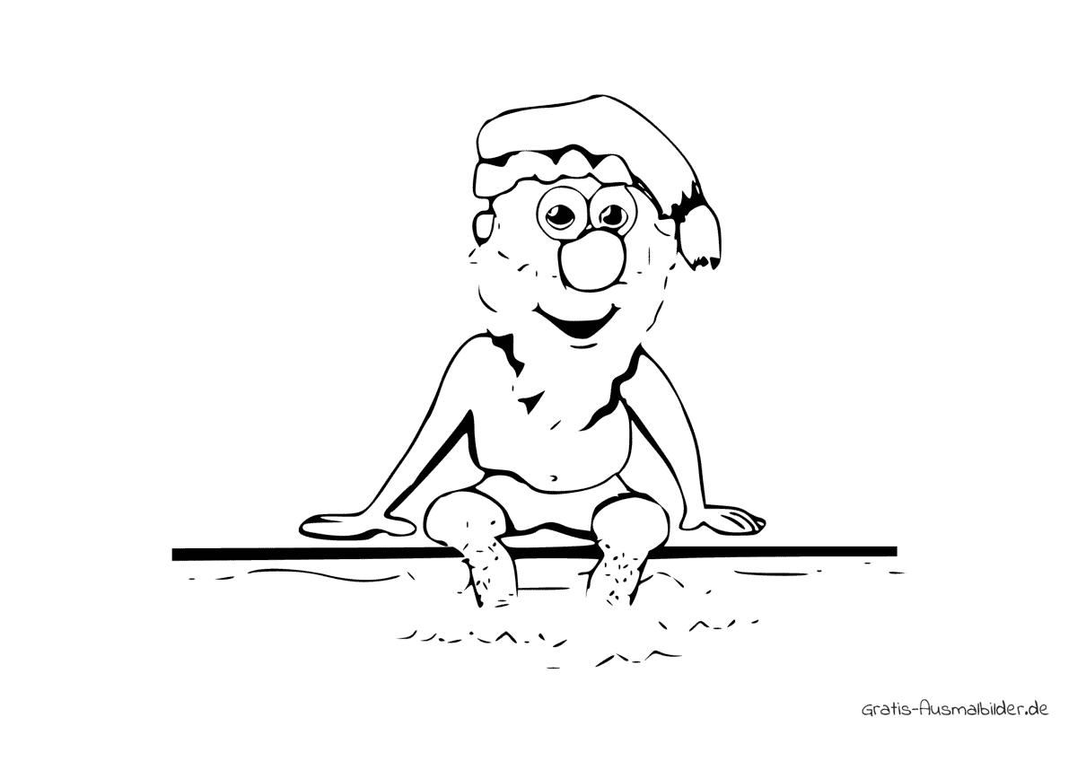 Ausmalbild Weihnachtsmann am Pool