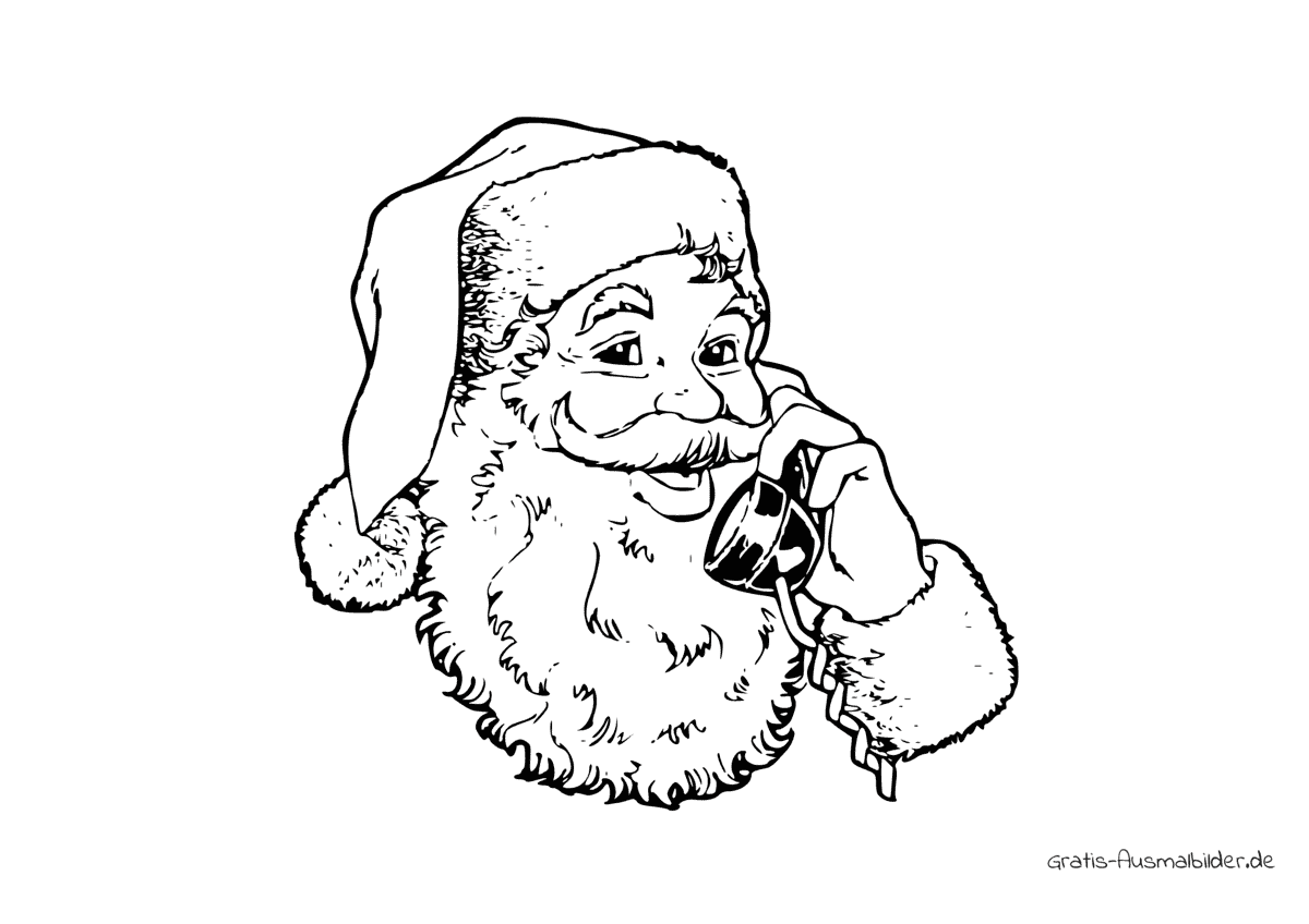 Ausmalbild Weihnachtsmann am Telefon
