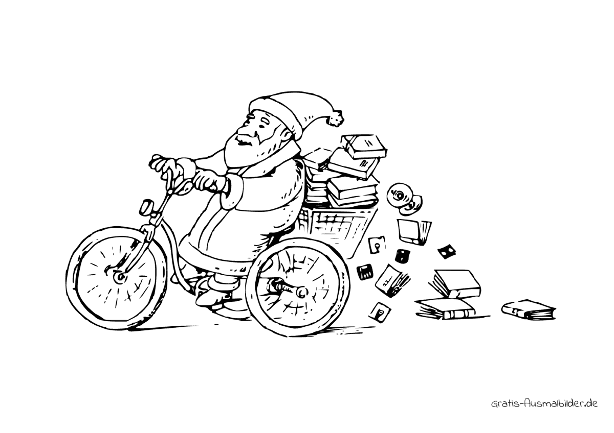 Ausmalbild Weihnachtsmann auf Dreirad