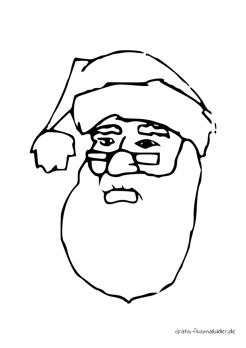 Ausmalbild Weihnachtsmann Bart und Brille