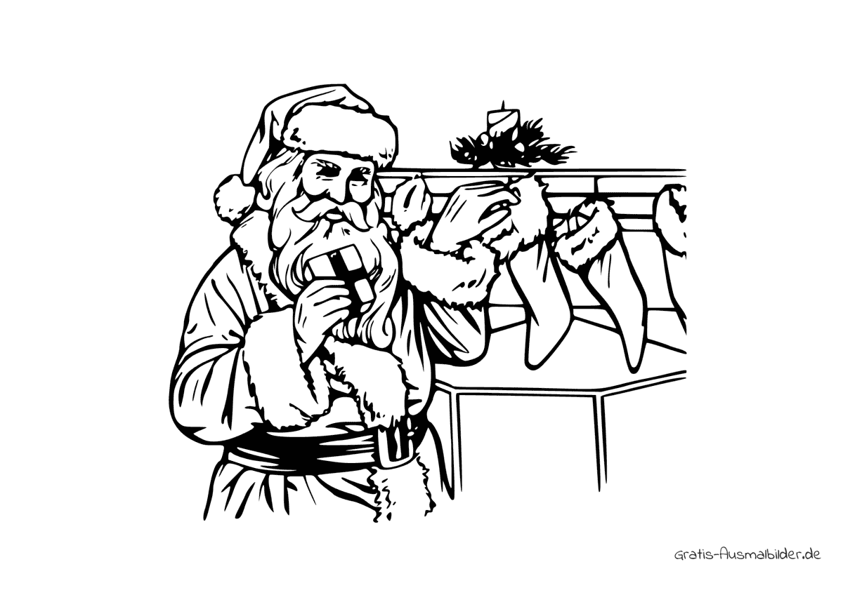 Ausmalbild Weihnachtsmann gibt Geschenke