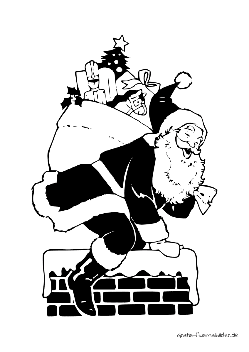Ausmalbild Weihnachtsmann im Kamin