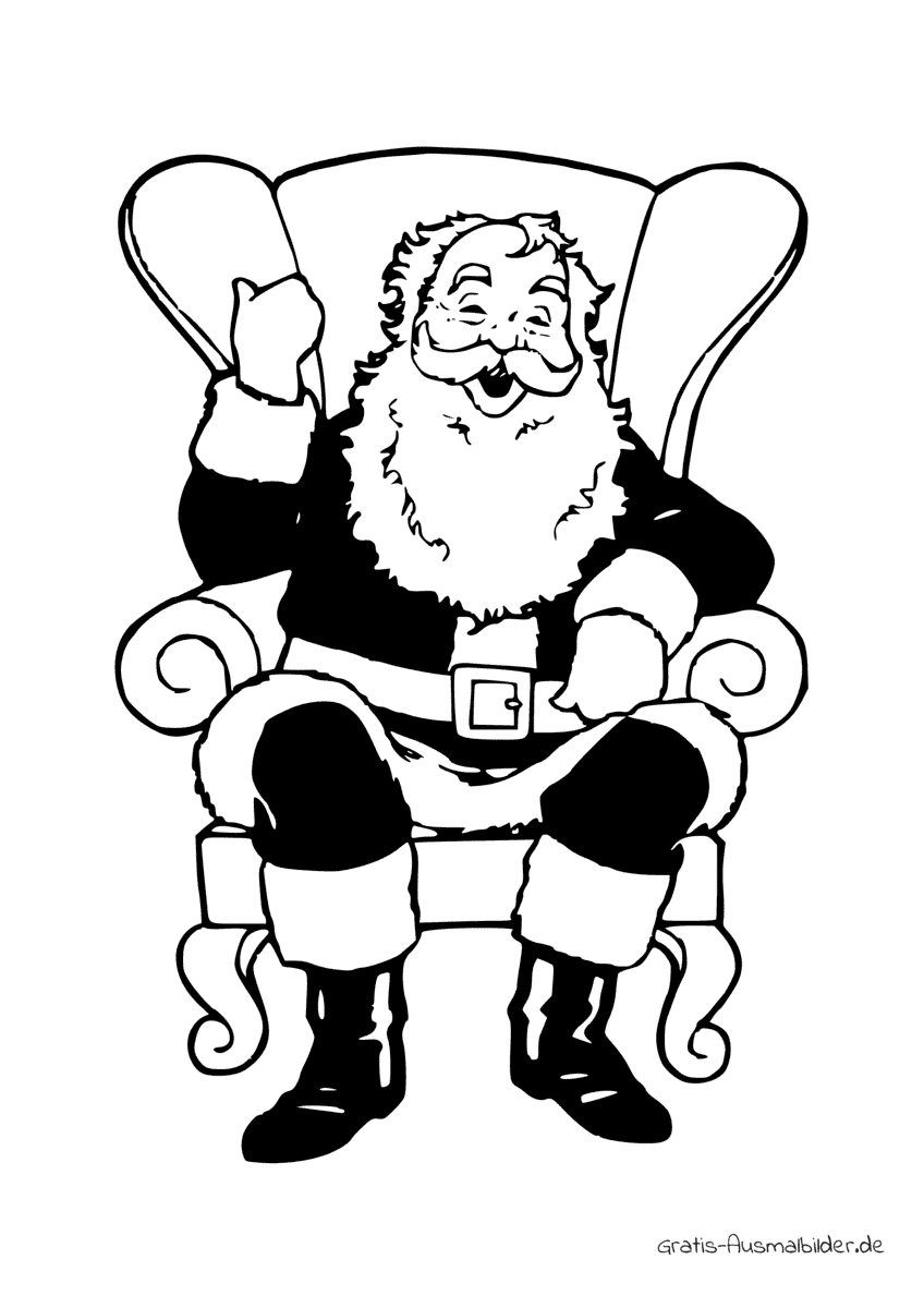 Ausmalbild Weihnachtsmann im Stuhl
