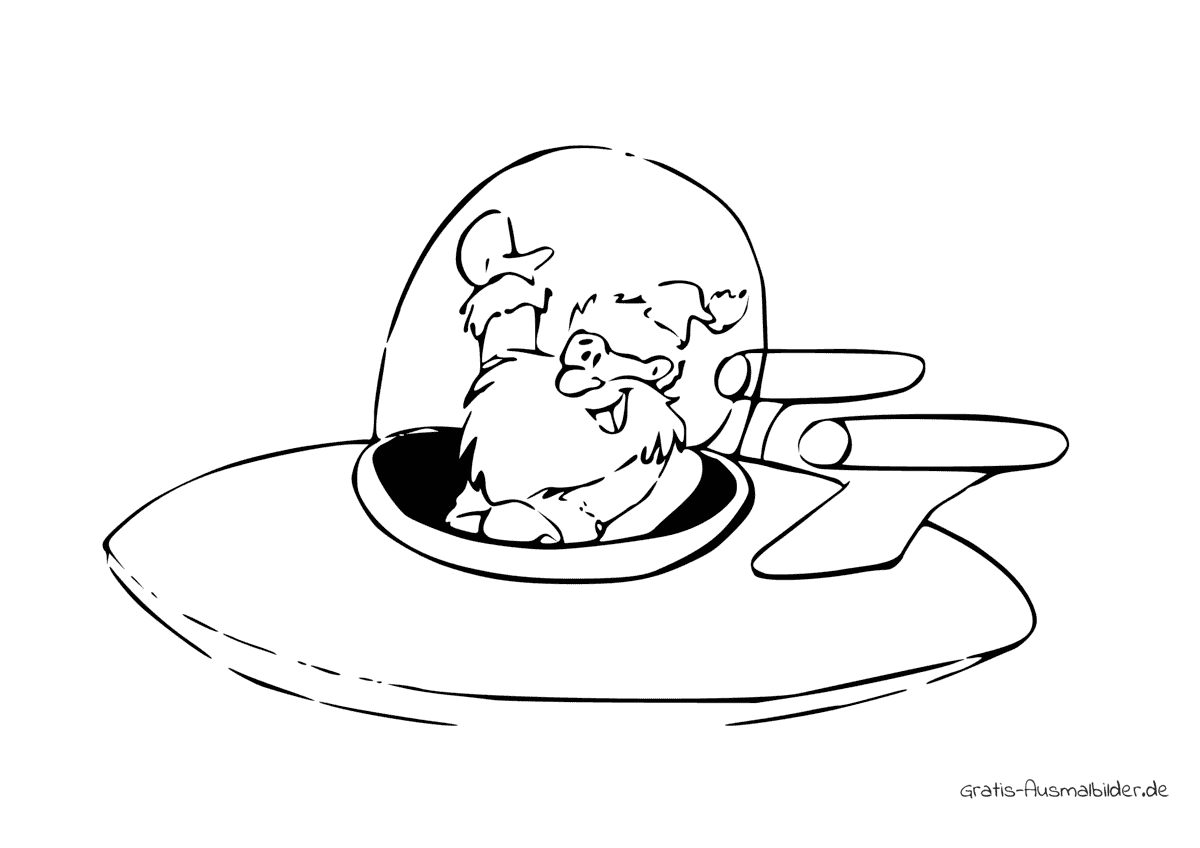 Ausmalbild Weihnachtsmann im Ufo