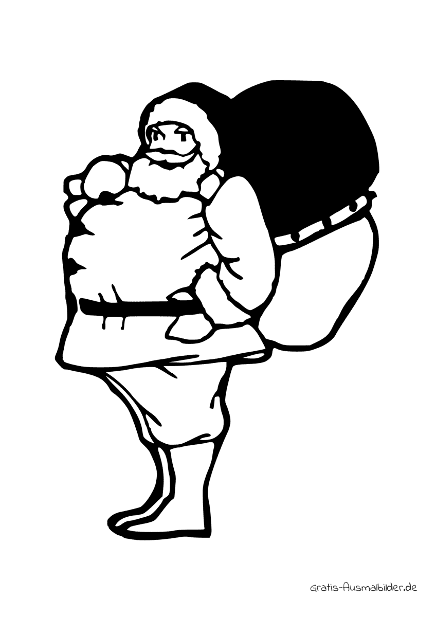 Ausmalbild Weihnachtsmann mit dickem Sack