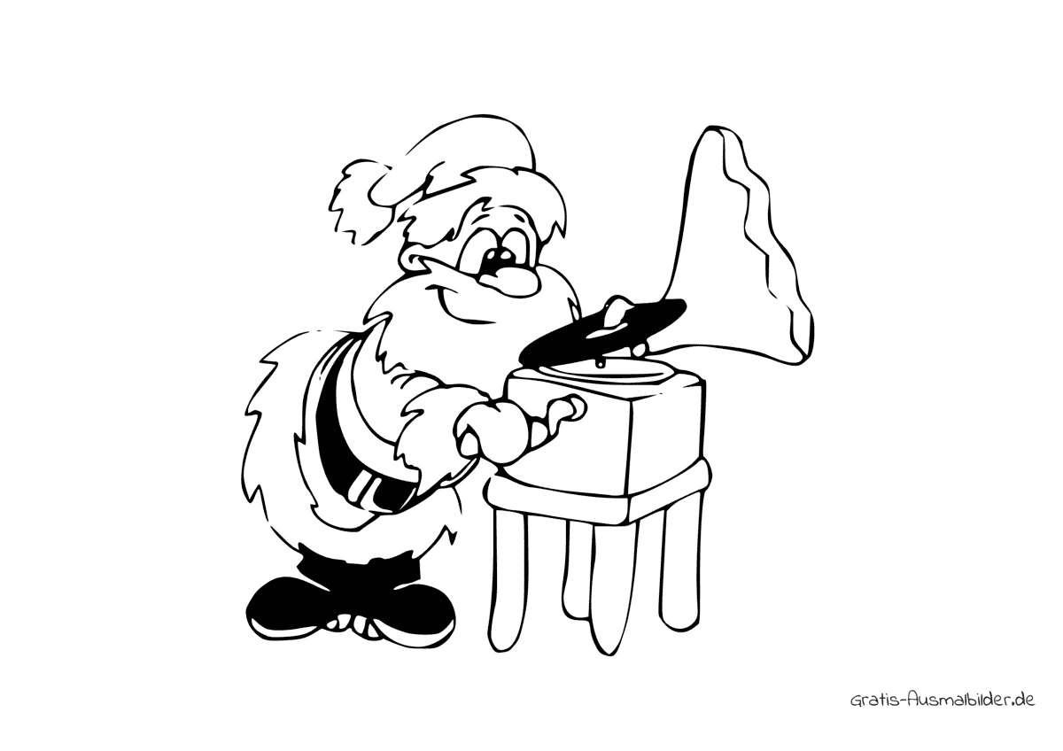 Ausmalbild Weihnachtsmann mit Grammophon
