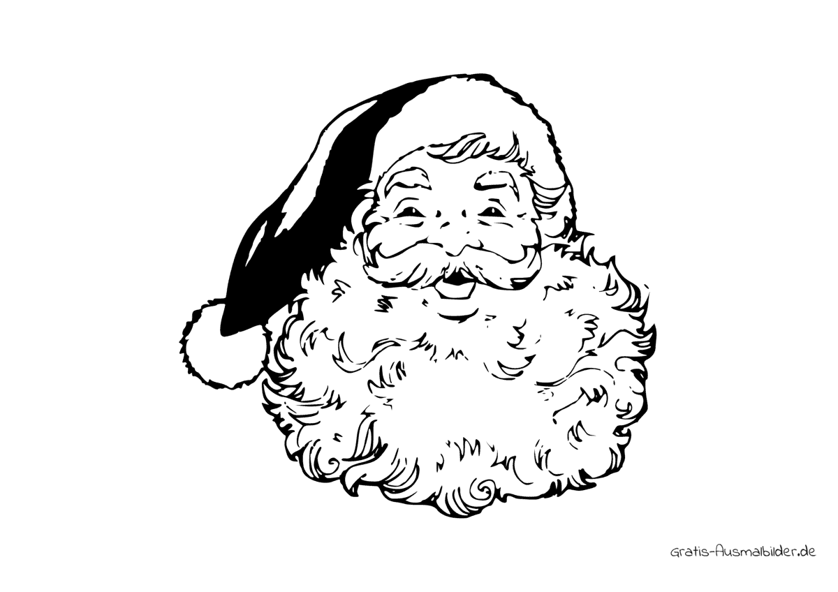 Ausmalbild Weihnachtsmann mit grossem Bart