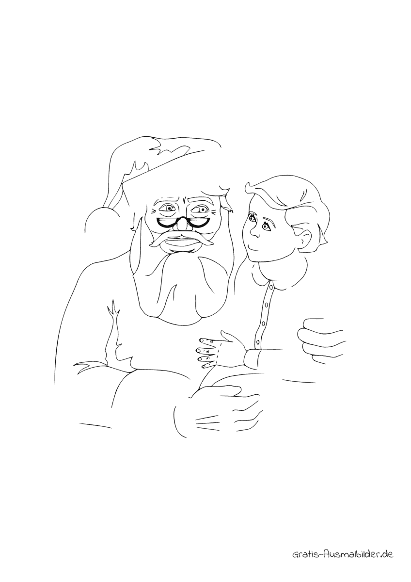 Ausmalbild Weihnachtsmann mit Kind im Arm