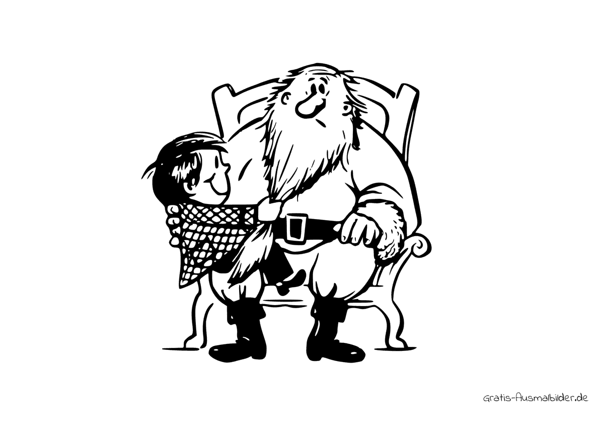 Ausmalbild Weihnachtsmann mit Kind