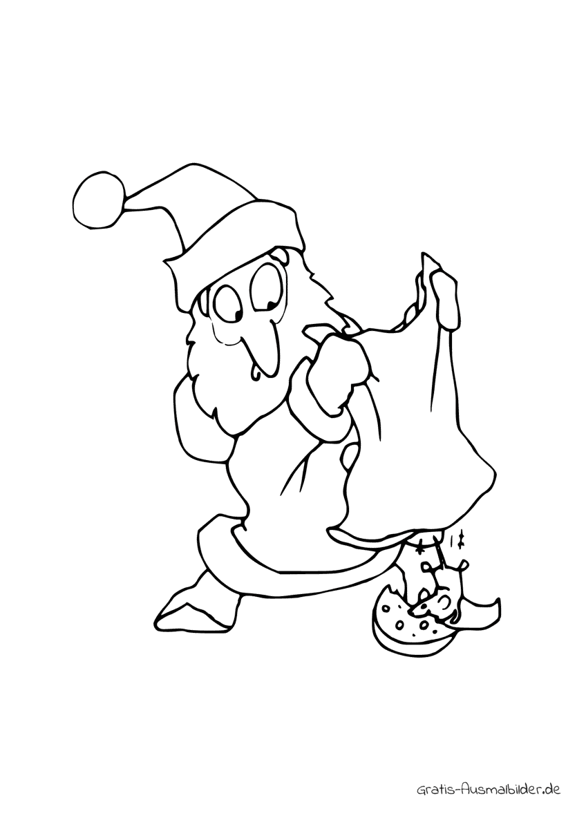 Ausmalbild Weihnachtsmann mit Maus