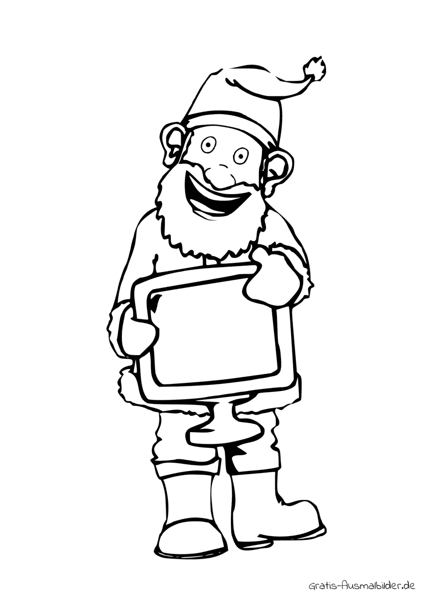 Ausmalbild Weihnachtsmann mit Monitor
