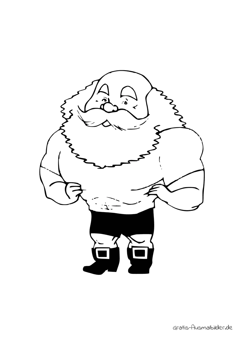 Ausmalbild Weihnachtsmann mit Muskeln