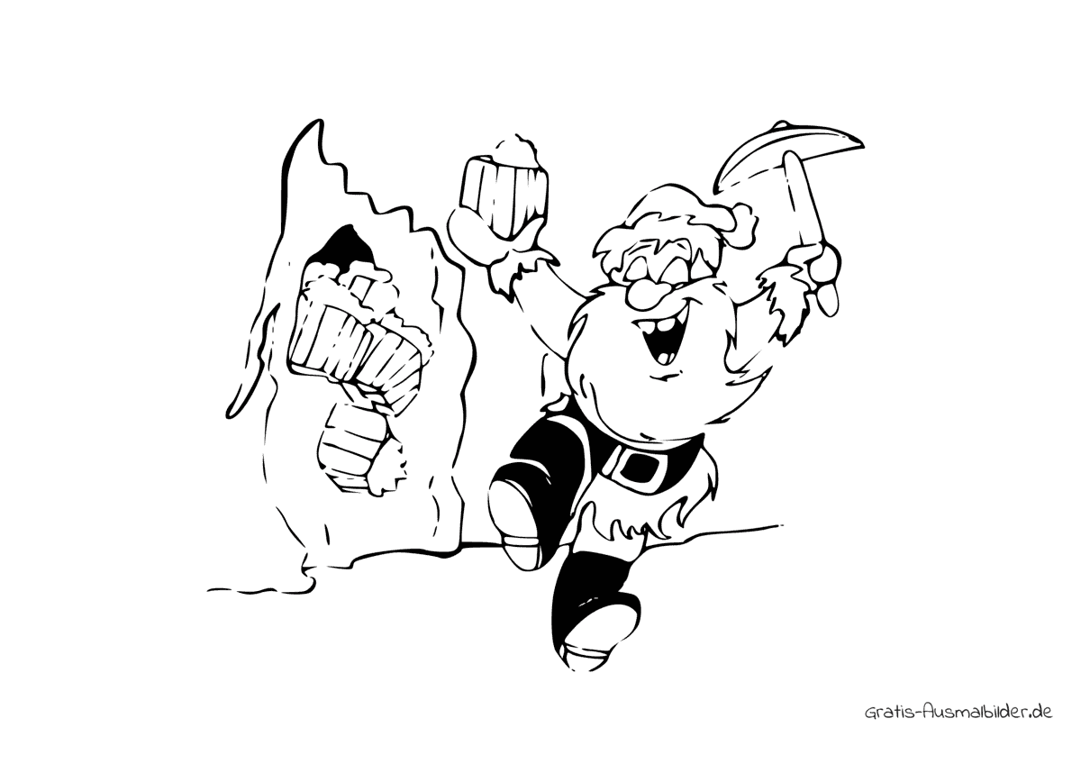 Ausmalbild Weihnachtsmann mit Pickel