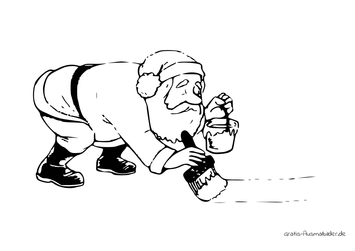 Ausmalbild Weihnachtsmann mit Pinsel